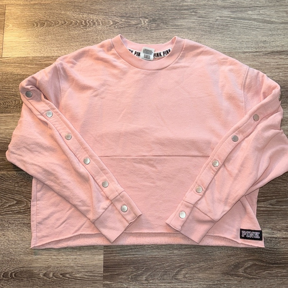 PINK Victoria's Secret Pink And Black Cropped Pullover Sweatshirt